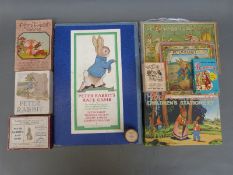 Beatrix Potter Race Game, folding board & figures with early Peter Rabbit card game,