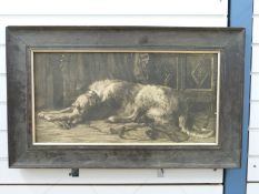 After Herbert Thomas Dicksee etching of a lurcher, 31 x 63cm,