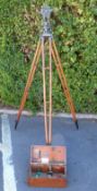 A mahogany cased vintage Hilger Watts theodolite no 77080 with wooden stand