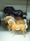 Four Beswick horses including bronze large Shire,
