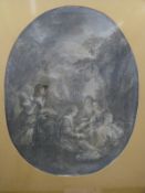 18thC school charcoal group seated in a wooded landscape,