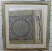 Framed hand-coloured etching 