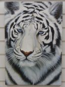 Jennifer Sterry (modern) acrylic on board Siberian tiger head signed lower right and label verso,