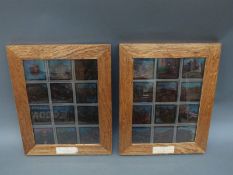 Two framed sets of coloured magic lantern slides depicting the Transvaal War, 24 slides in total.