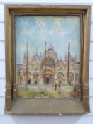 Impressionist oil on panel of an Italian cathedral, in gilt wood frame,