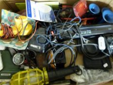Box of car test items including power booster and some miscellaneous items