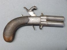W & G Stacey of Sheffield double barrelled over and under percussion hammer action pistol with