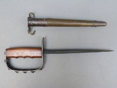 WWI US trench fighting knife stamped US LF & C 1917 with 9 inch triangular blade,