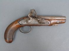 Burnett of Southampton 20 bore flintlock hammer action pistol with named and engraved lock,