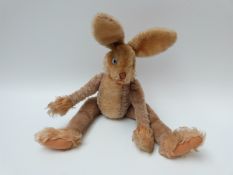 Steiff Lulac rabbit Teddy bear with open mouth glass eyes, mohair body and jointed limbs, 42cm tall.