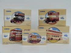 Five Corgi Classic Commericals and Public Transport diecast model double decker buses Guy Arab