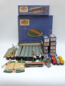 Forty Hornby Dublo 00 gauge carriages, wagons and accessories including DI Turntable,