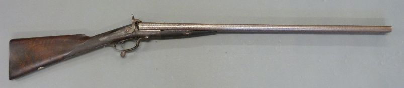 C Maybury of Birmingham 12 bore pin fire hammer action with named and engraved locks,