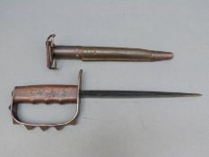 WWI US trench fighting knife stamped US LF & C 1917 with 9 inch triangular blade,