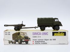 Solido diecast model military SIMCA-UNIC 4x4 avec canon de 105 235 plus 239,