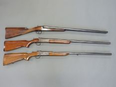AYA Yeoman 12 bore side by side shotgun with chequered grip and forend,