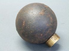 Model 1914 French WWI inert ball grenade with brass plug, 8cm in diameter.