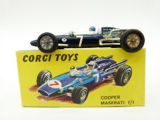 Corgi Toys diecast model Cooper Maserati F/1 with blue body, white driver and racing number 7,