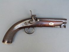 Thomas Blissett of Liverpool, 24 bore percussion hammer action pistol with engraved lock, hammer,