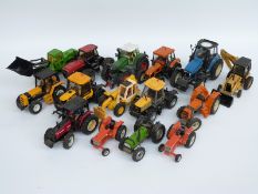 Fifteen Britains and similar 1:32 scale diecast and plastic model tractors including JCB, Fendt,