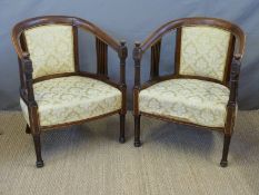 A pair of late 19thC/early20thC inlaid upholstered tub chairs