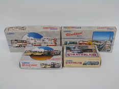 Four Corgi diecast model bus sets Blackpool 97064, Stagecoach 97065,