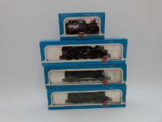 Four Airfix 00 gauge locomotives, three Prairie Tank locomotives BR6167 54151-4,