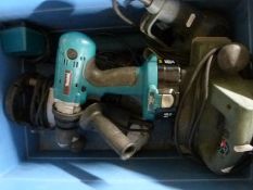 A quantity of Black and Decker, Bosch and Makita power tools including router,