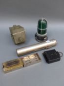 A military marching compass, vintage Siemens torch,