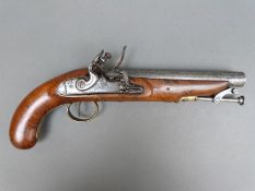 Davis of London private purchase New Land Pattern flintlock hammer action pistol with engraved lock,