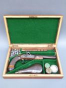 Belgian 16 bore percussion hammer action pistol with engraved lock,