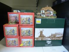 Six dark green boxed Lilliput Lane cottages to include Syon Park Conservatory,