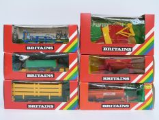Six Britains model farm implements Round Baler 9532, Vicon Towed Vari-Spreader 9537,