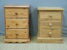 Two small pine three drawer bedside chests,