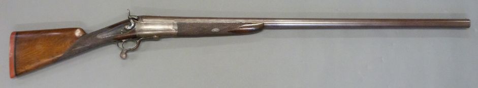 Thomas Horsley & Son 4 bore percussion hammer action shotgun with rotary underlever chequered grip,