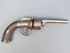 Johns of Falmouth six-shot percussion bar hammer action transitional revolver with engraved locks
