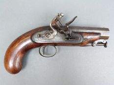 John Blanch of London 18 bore flintlock hammer action pistol with named and engraved lock and