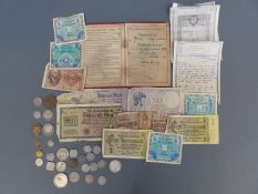A quantity of continental coinage and wartime ephemera