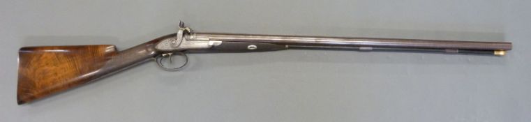 James Spurling of London 13 bore side by side percussion hammer action gun with scene of birds,