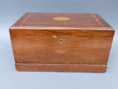 A large inlaid box with moth decoration to the lid,