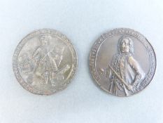 Two medal coins commemorating the capture of Portobello 1739 by Admiral Vernon 'with only six