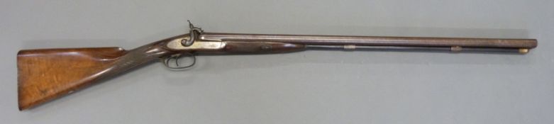 George Gibbs of Bristol 14 bore side by side percussion hammer action gun with named and engraved