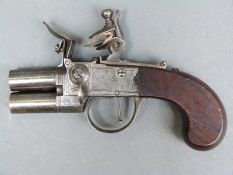 Ketland & Co of London over and under flintlock hammer tap action pistol with named and engraved