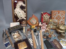 A quantity of collectables including hallmarked silver handled items, buttons,