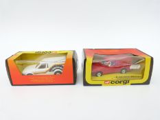 Two Corgi Toys diecast model Ford Escort Vans, Royal Mail 496 and Dunlop Tyres 503,
