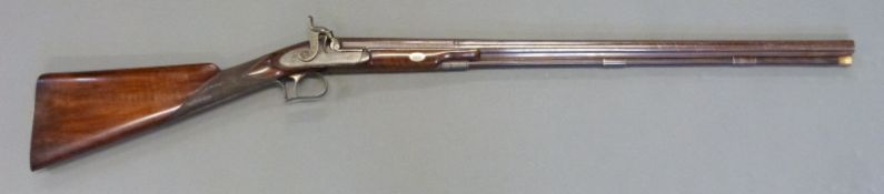 James Beattie 23 bore percussion hammer action gun with named and engraved lock,