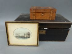 A Victorian brass bound and inlaid writing slope dated 1873,
