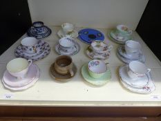 A collection of decorative and collectable trios / cups and saucers including Foley, Winchcombe,