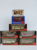 Seven Exclusive First Edition (EFE) diecast model buses and coaches,