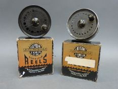 A boxed J W Young Beaudex 4in salmon fly reel together with a boxed Pridex example